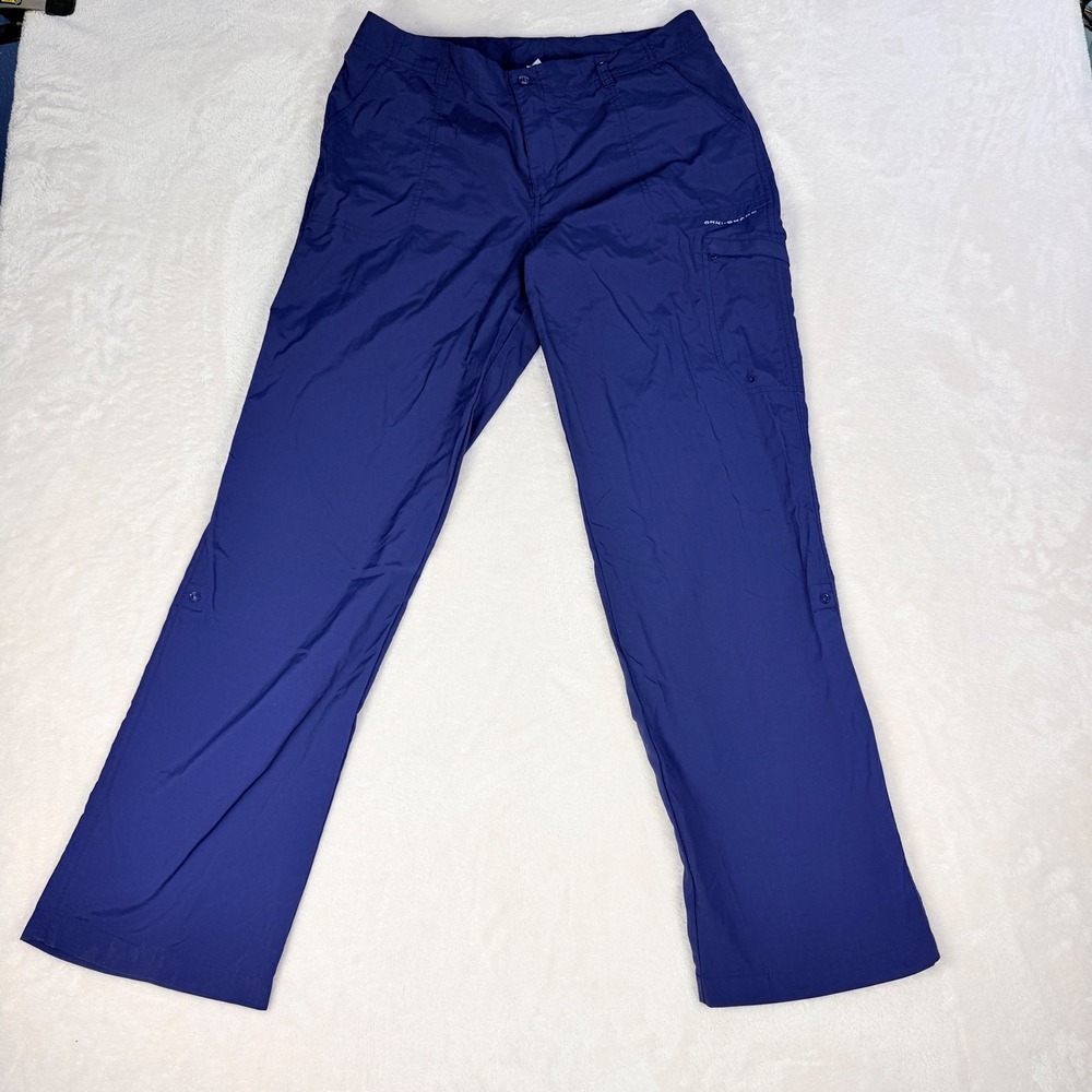 Columbia PFG Womens Roll Up Fishing Pants 12 Navy Blue Nylon Omni-Shade FL8070